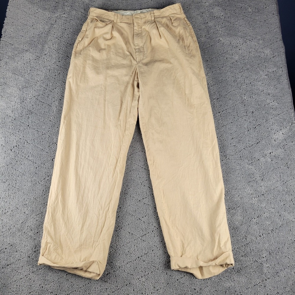 Polo Ralph Lauren Pants Mens 32x29 Khaki Relaxed Straight Cuffed Made In USA